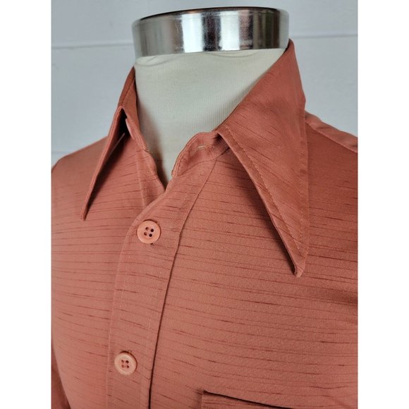 Vintage Gimbels Mens Pink Polyester Button Front Disco Shirt M - Picture 6 of 9